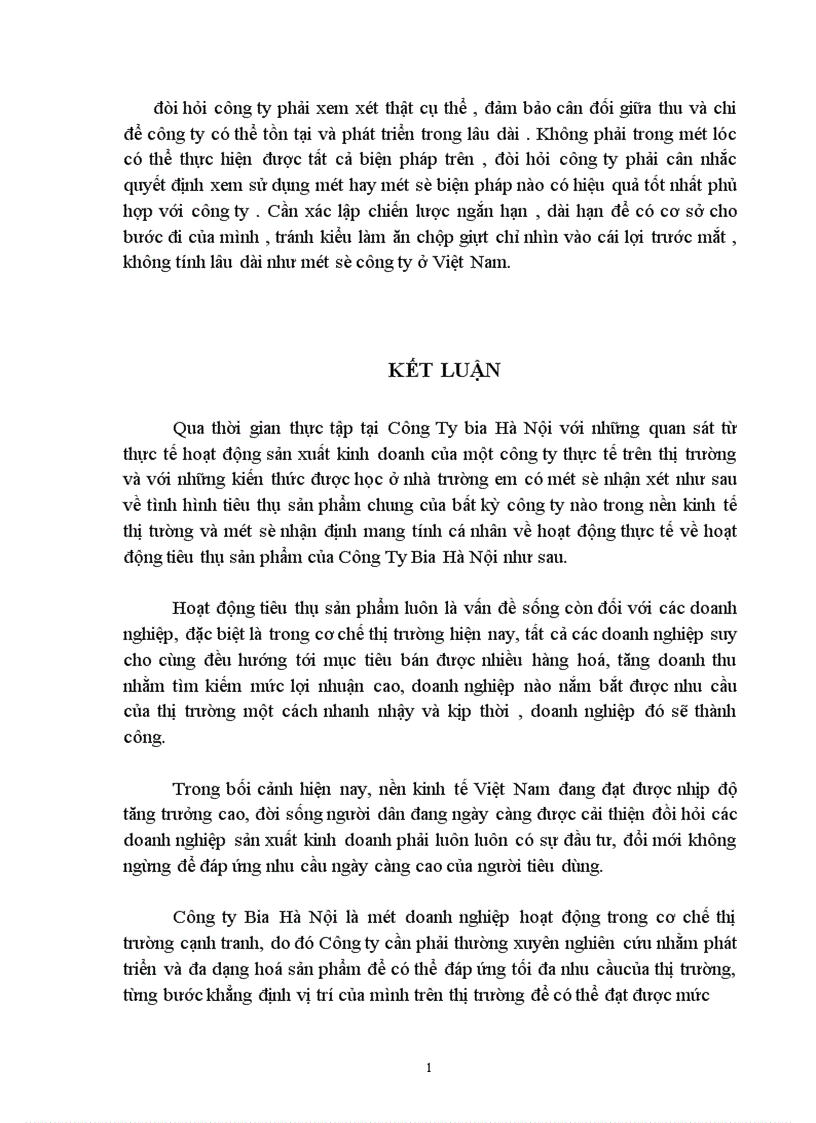 image for page Thực trạng hoạt động tiêu thụ sản phẩm của công ty bia Hà Nội