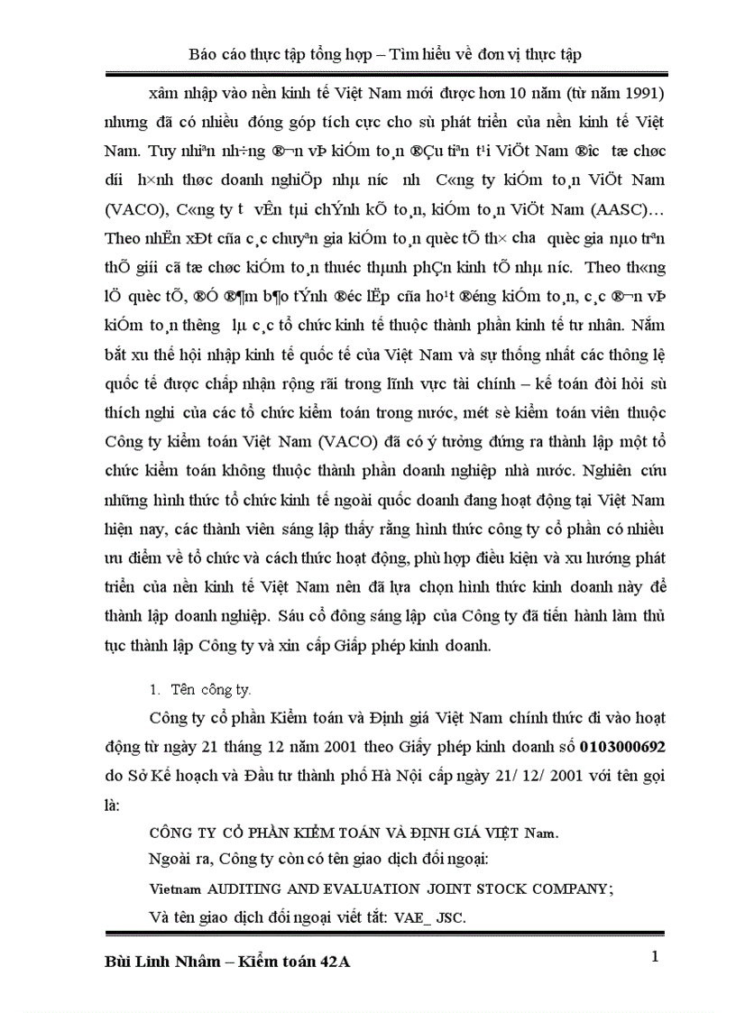 Khái quát về Công ty cổ phần Kiểm toán và Định giá Việt Nam