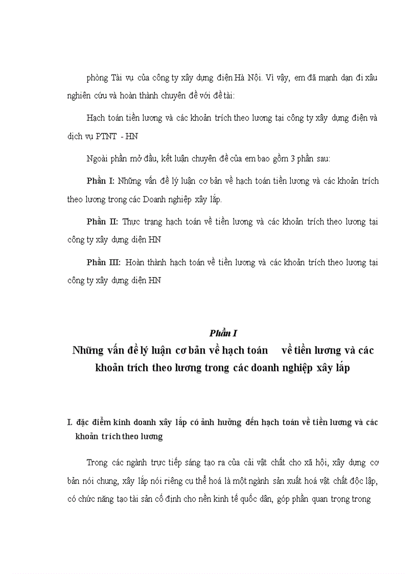 image for page Hạch toán tiền lương và các khoản trích theo lương tại công ty xây dựng điện và dịch vụ PTNT - HN Ngoài phần mở đầu, kết luận chuyên đề của em bao gồm 3 phần sau
