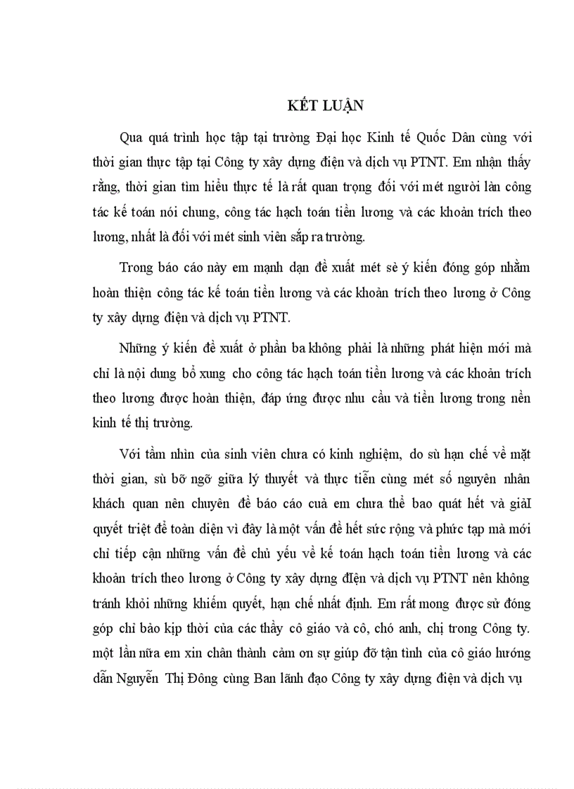 image for page Hạch toán tiền lương và các khoản trích theo lương tại công ty xây dựng điện và dịch vụ PTNT - HN Ngoài phần mở đầu, kết luận chuyên đề của em bao gồm 3 phần sau