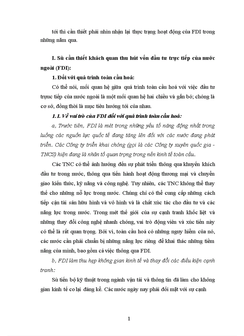 Sự cần thiết khách quan thu hút vốn đầu tư trực tiếp của nước ngoài (FDI