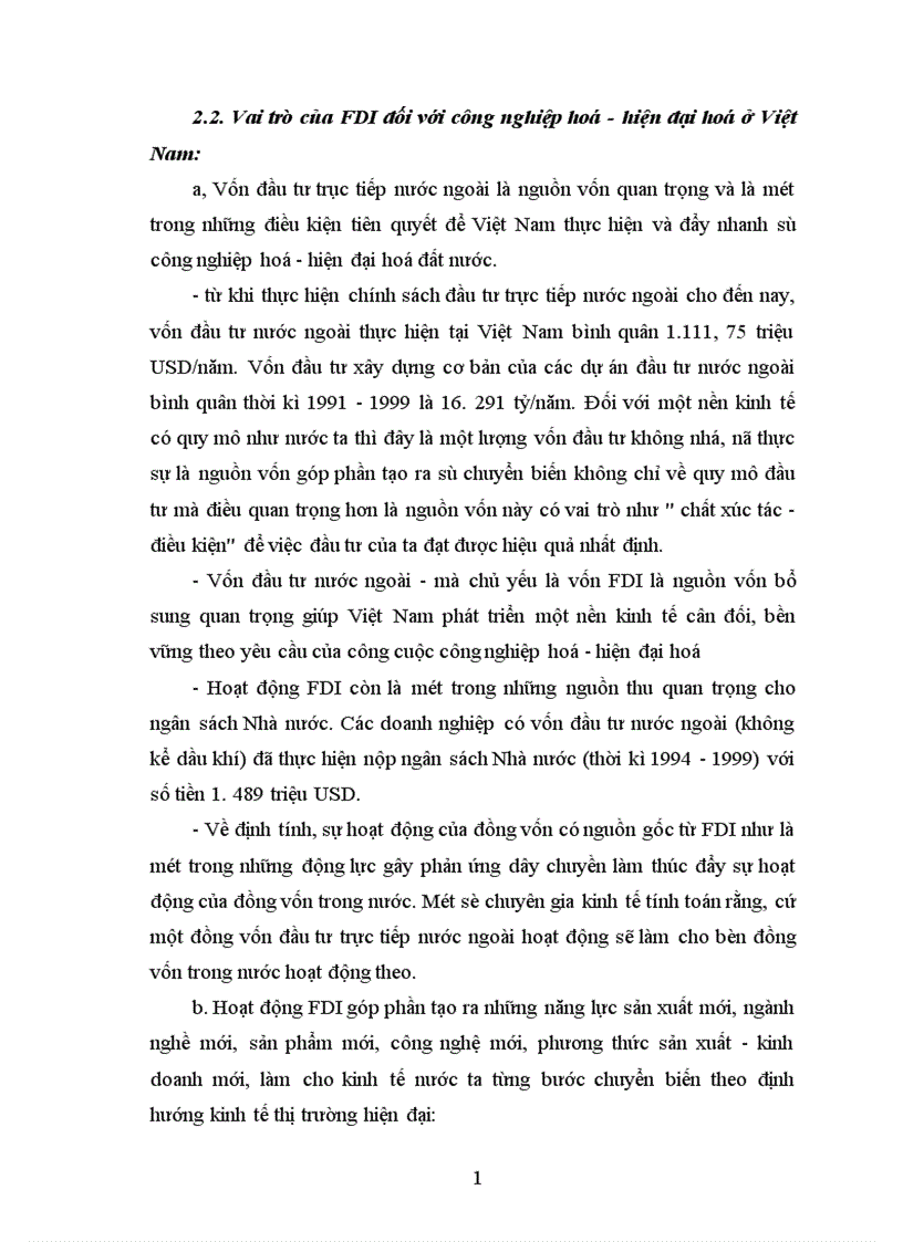 Sự cần thiết khách quan thu hút vốn đầu tư trực tiếp của nước ngoài (FDI
