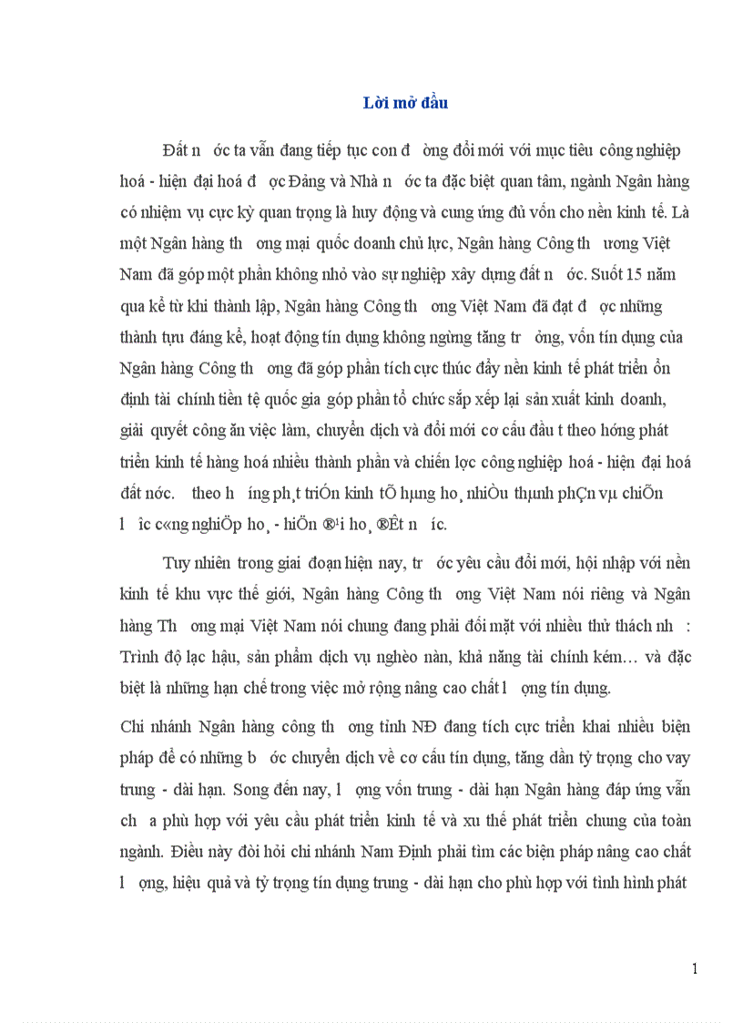 image for page Một số giải pháp nâng cao chất lượng tín dụng trung dài hạn tại Chi nhánh Ngân hàng Công thương tỉnh Nam Định” cho chuyên đề tốt nghiệp