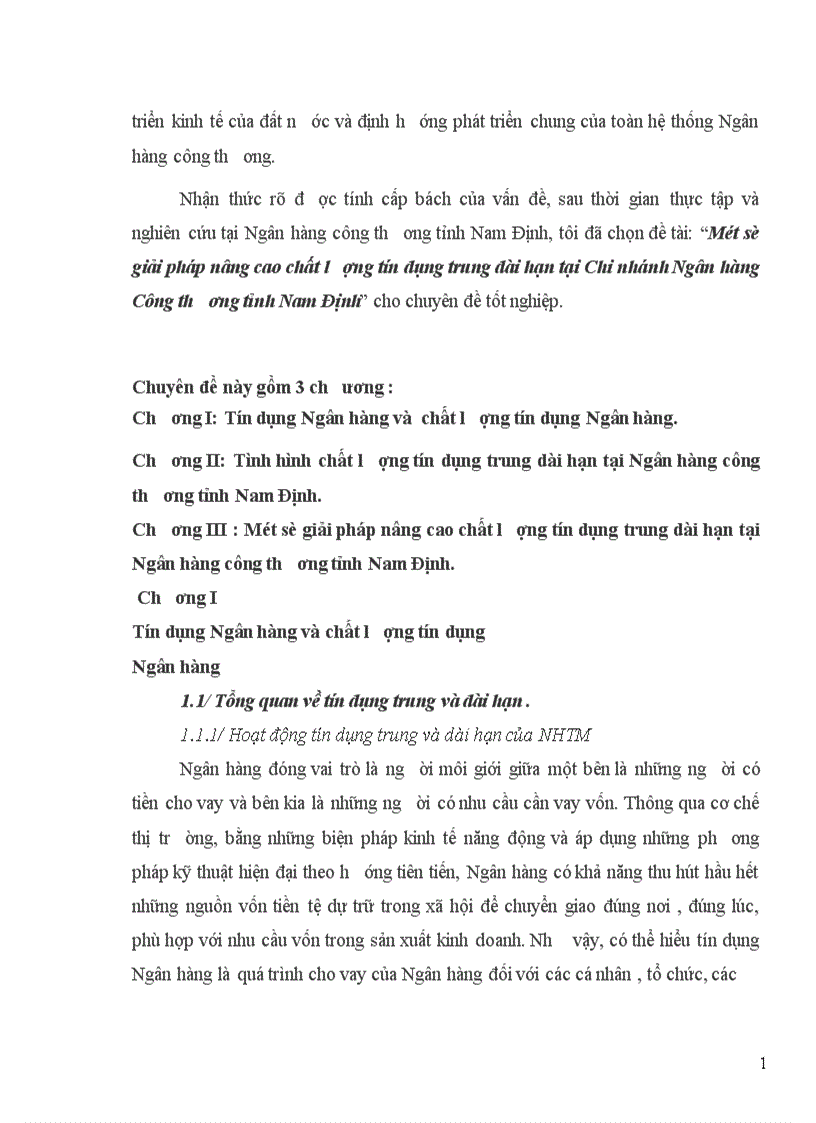 image for page Một số giải pháp nâng cao chất lượng tín dụng trung dài hạn tại Chi nhánh Ngân hàng Công thương tỉnh Nam Định” cho chuyên đề tốt nghiệp