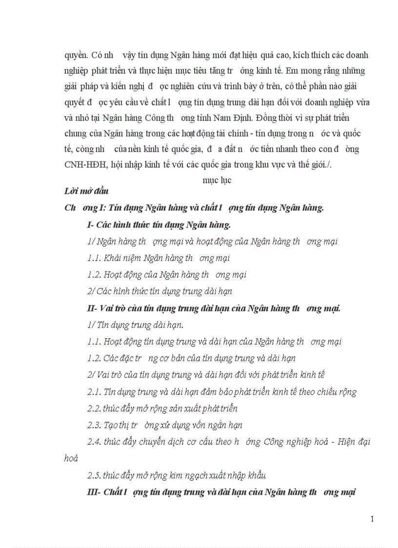 image for page Một số giải pháp nâng cao chất lượng tín dụng trung dài hạn tại Chi nhánh Ngân hàng Công thương tỉnh Nam Định” cho chuyên đề tốt nghiệp