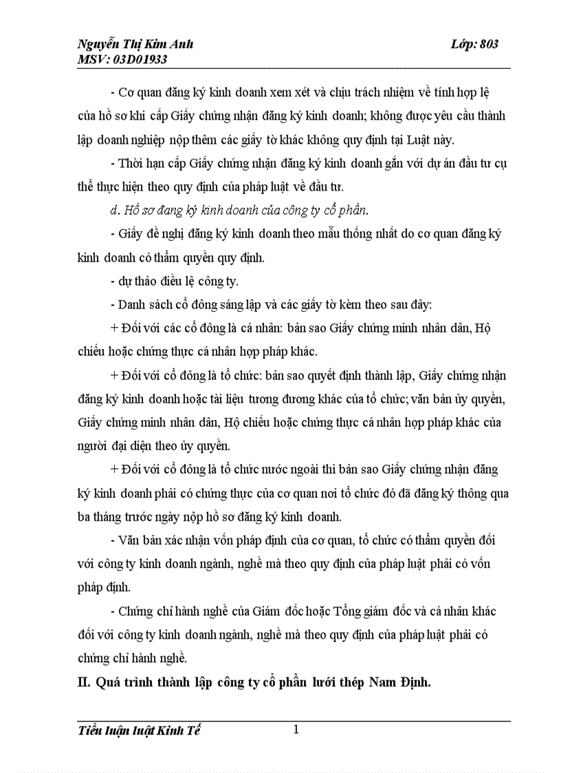 image for page Trình bầy việc khởi sự, đăng ký, thành lập, tổ chức bộ máy hoạt động của công ty cổ phần lưới thép Nam Định đang trên đà phát triển làm ăn có lã