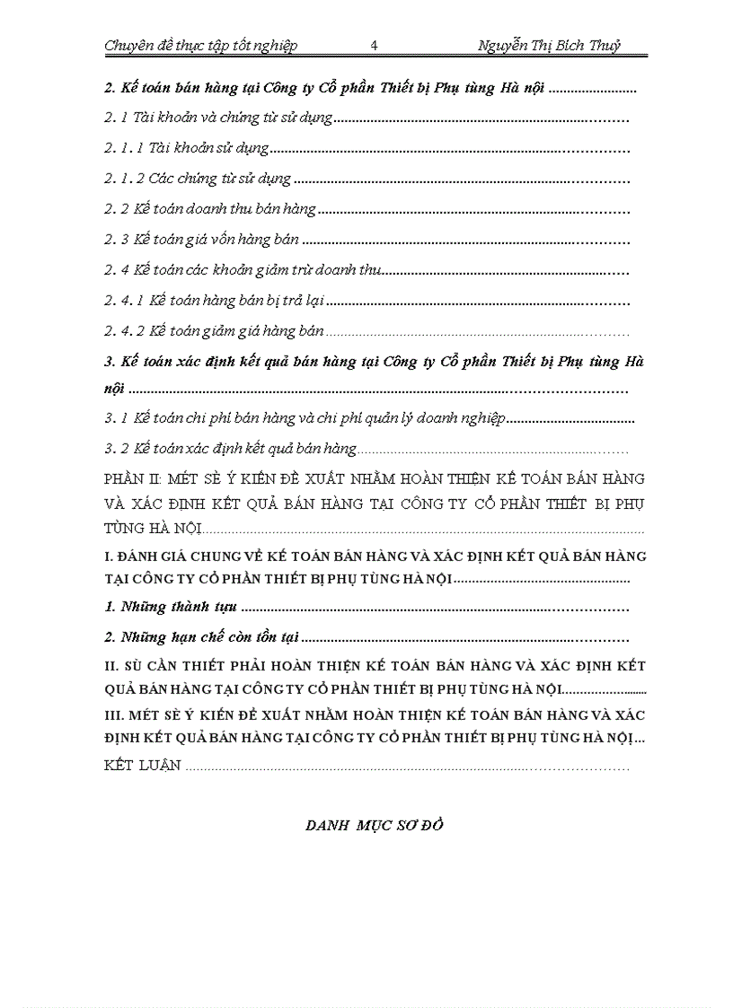 Hoàn thiện kế toán bán hàng và xác định kết quả bán hàng tại Công ty Cổ phần Thiết bị Phụ tùng Hà nội