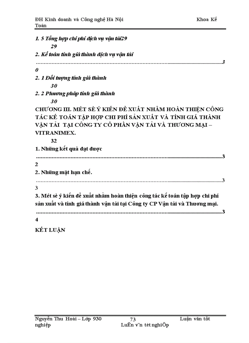 image for page Hoàn thiện công tác hạch toán kế toán chi phí sản xuất và tính giá thành sản phẩm dịch vụ vận tải tại Công ty Cổ phần Vận tải và Thương mại - Vitranimex