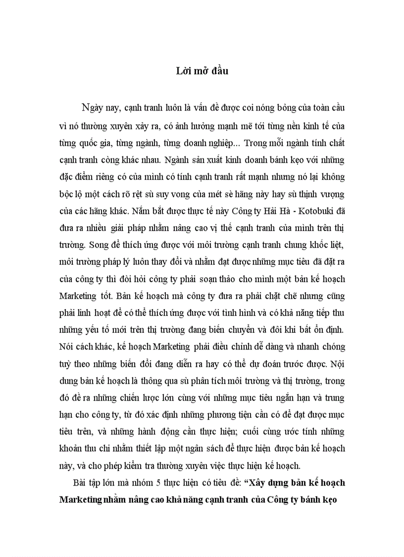 image for page Xây dựng bản kế hoạch Marketing nhằm nâng cao khả năng cạnh tranh của Công ty bánh kẹo Hải Hà-Kotobuki trên thị trường