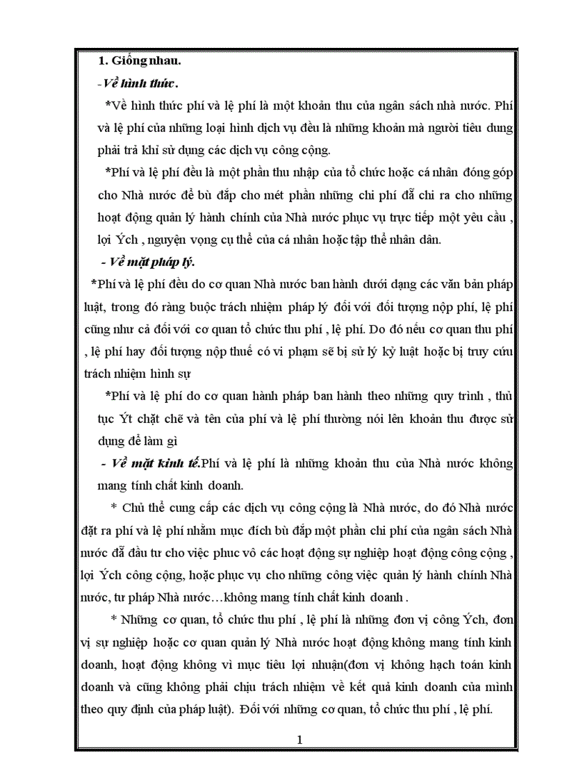 image for page Phân tích sự giống và khác nhau giữa thuế , phí và lệ phí