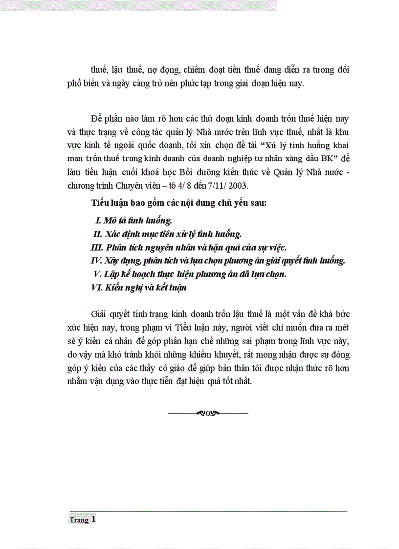 image for page Xử lý tình huống khai man trốn thuế trong kinh doanh của doanh nghiệp tư nhân xăng dầu BK