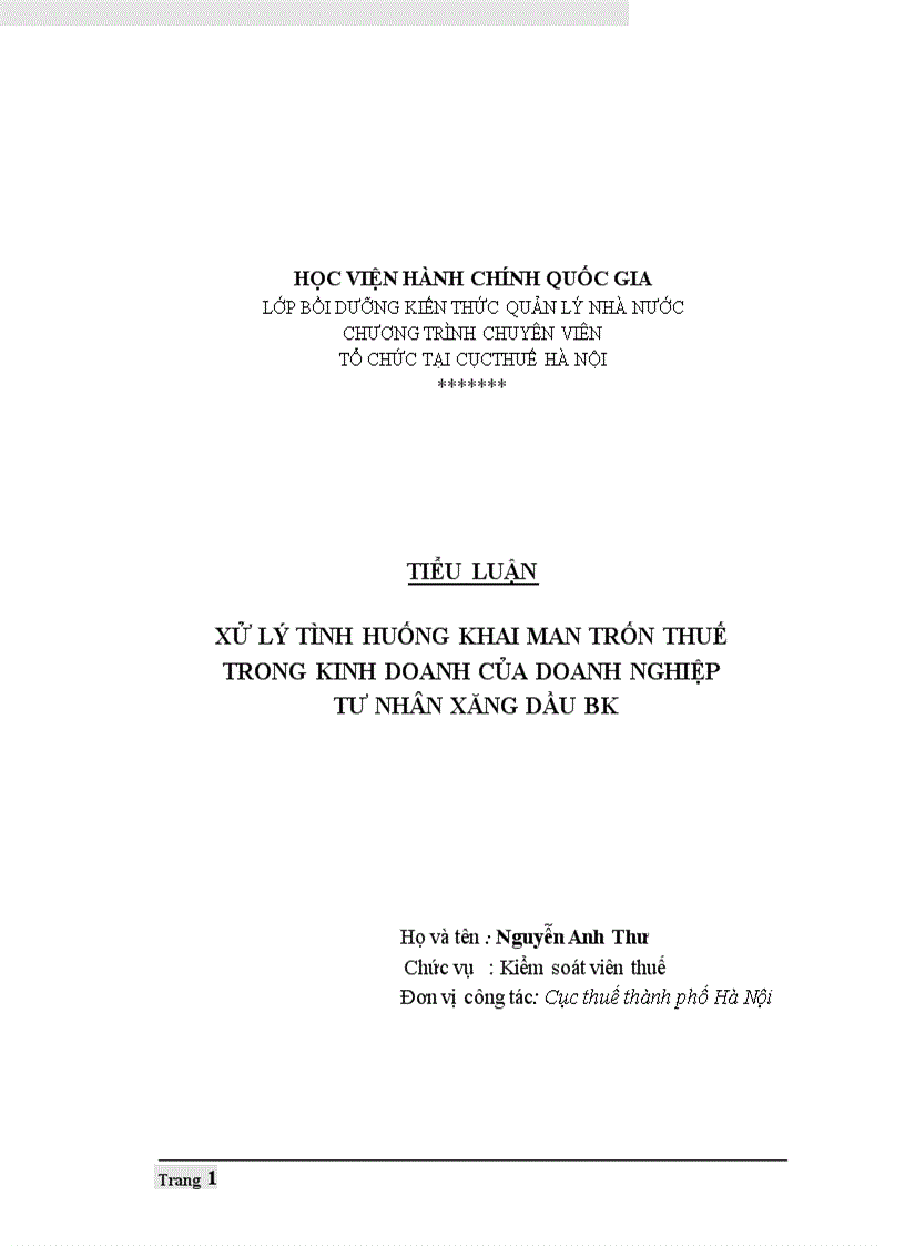 image for page Xử lý tình huống khai man trốn thuế trong kinh doanh của doanh nghiệp tư nhân xăng dầu BK