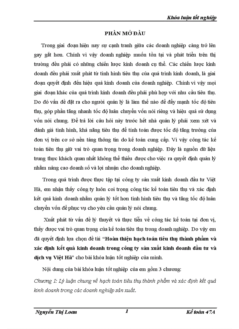 image for page Hoàn thiện hạch toán tiêu thụ thành phầm và xác định kết quả kinh doanh trong công ty sản xuất kinh doanh đầu tư và dịch vụ Việt Hà