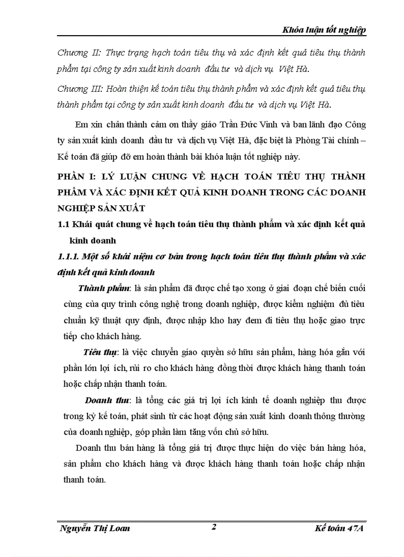 image for page Hoàn thiện hạch toán tiêu thụ thành phầm và xác định kết quả kinh doanh trong công ty sản xuất kinh doanh đầu tư và dịch vụ Việt Hà