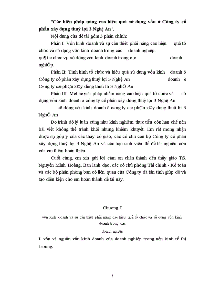 image for page Các biện pháp nâng cao hiệu quả sử dụng vốn ở Công ty cổ phần xây dựng thuỷ lợi 3 Nghệ An.