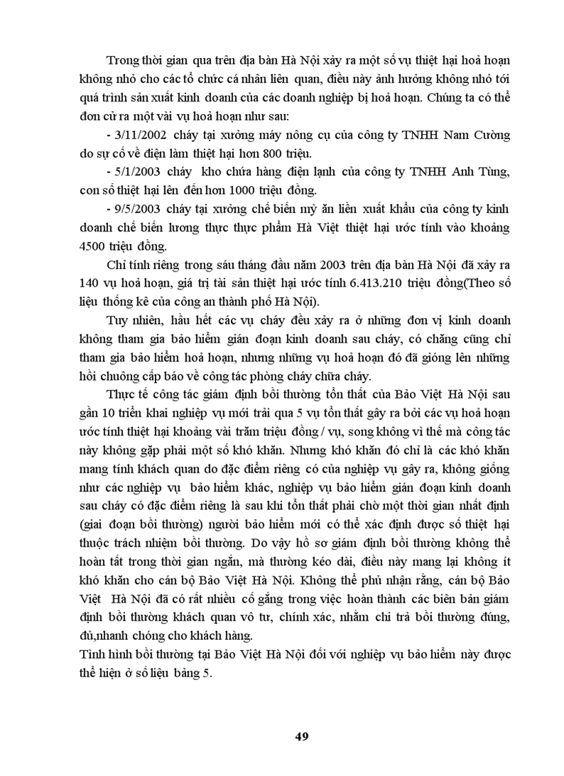image for page Bảo hiểm gián đoạn kinh doanh sau cháy tại Bảo Việt Hà Nội (1999-2003).
