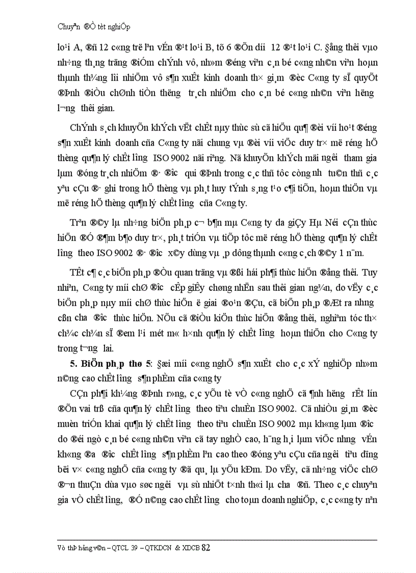 image for page Những biện pháp để duy trì và phát triển việc áp dụng hệ thống quản lý chất lượng theo ISO 9002 ở Công ty da giầy Hà Nội.
