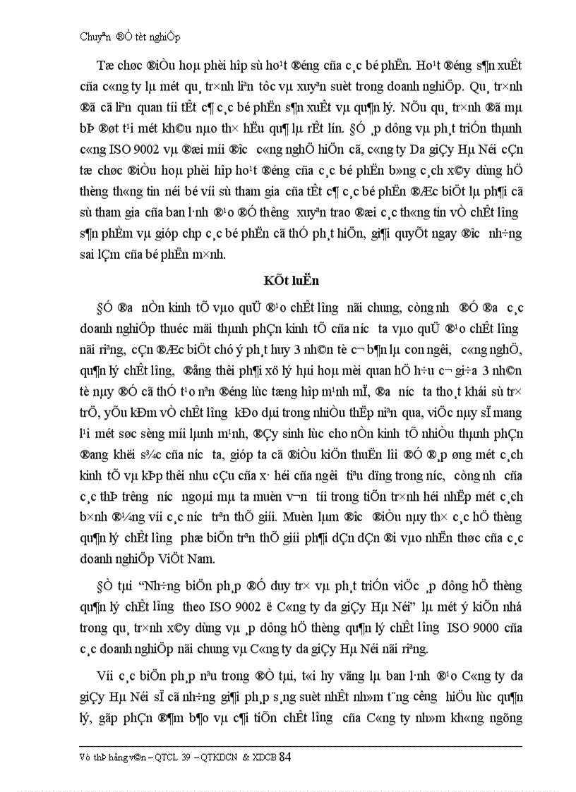 image for page Những biện pháp để duy trì và phát triển việc áp dụng hệ thống quản lý chất lượng theo ISO 9002 ở Công ty da giầy Hà Nội.