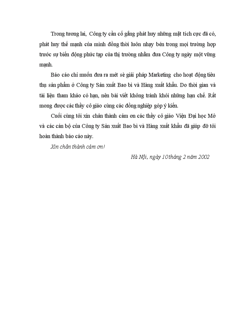 image for page Thực trạng - Giải pháp Marketing nhằm góp phần hoàn thiện và thúc đẩy khả năng tiêu thụ sản phẩm ở Công ty Sản xuất Bao bì và Hàng xuất khẩu.