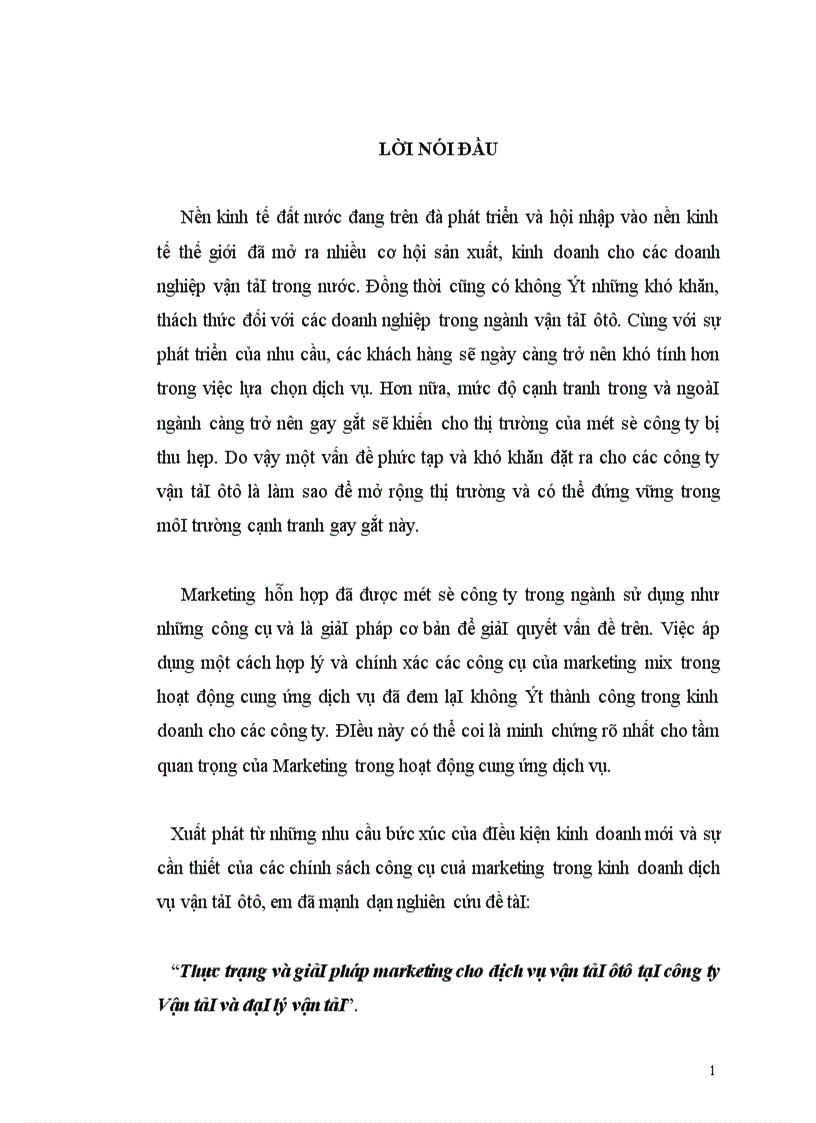 image for page Thực trạng và giải pháp marketing cho dịch vụ vận tải ôtô tại công ty Vận tải và đại lý vận tải.