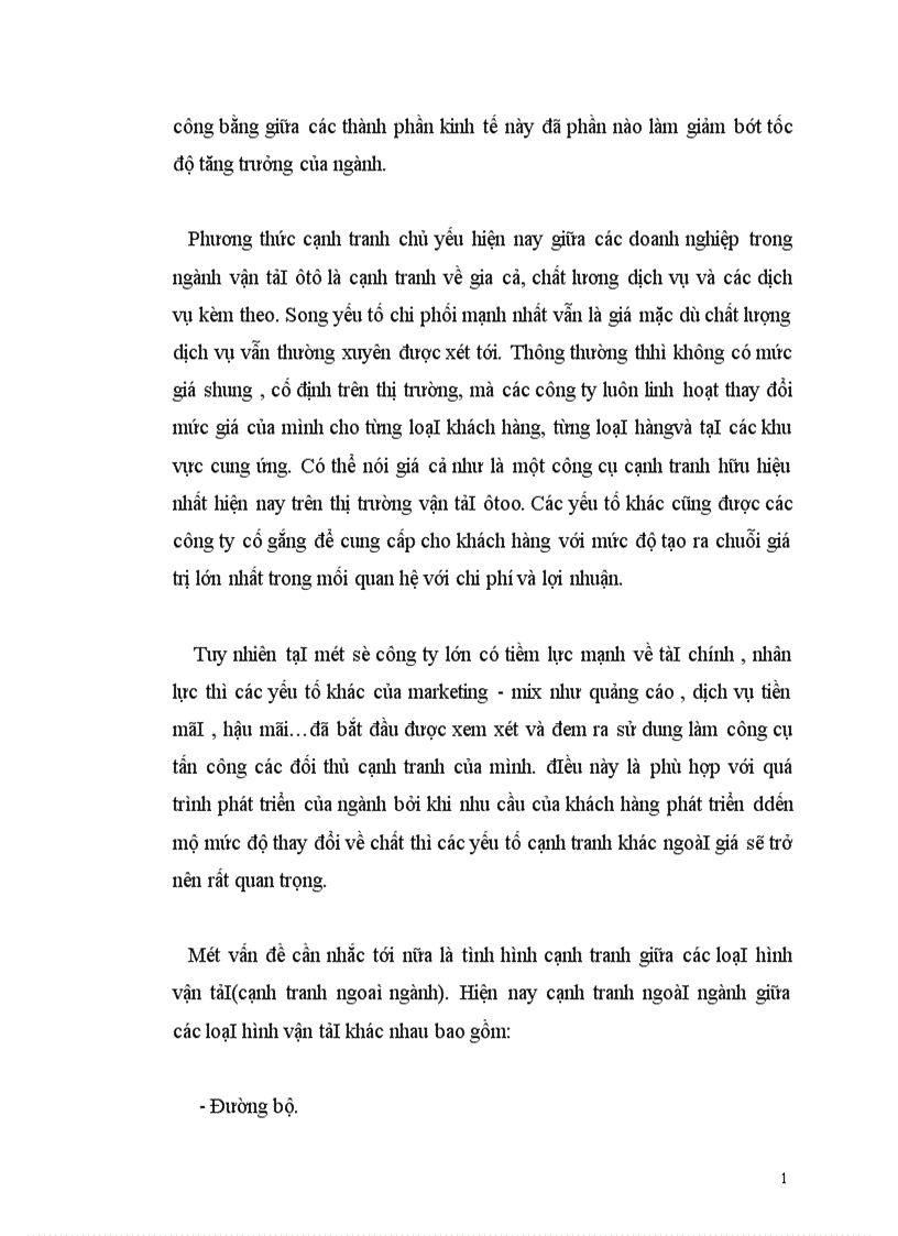 image for page Thực trạng và giải pháp marketing cho dịch vụ vận tải ôtô tại công ty Vận tải và đại lý vận tải.