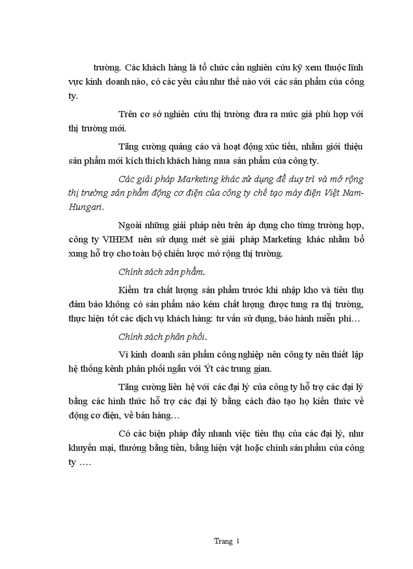 image for page Một số giải pháp Marketing nhămg duy trì và mở rộng thị trường sản phẩm động cơ điện của công ty chế tạo máy điện Việt Nam- Hungari.