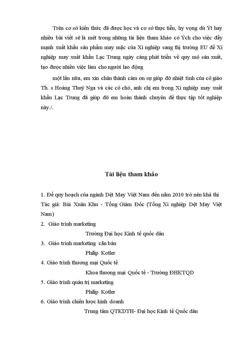 image for page Giải pháp Marketing đẩy mạnh xuất khẩu sản phẩm may mặc sang thị trường EU của Xí nghiệp may xuất khẩu Lạc Trung.