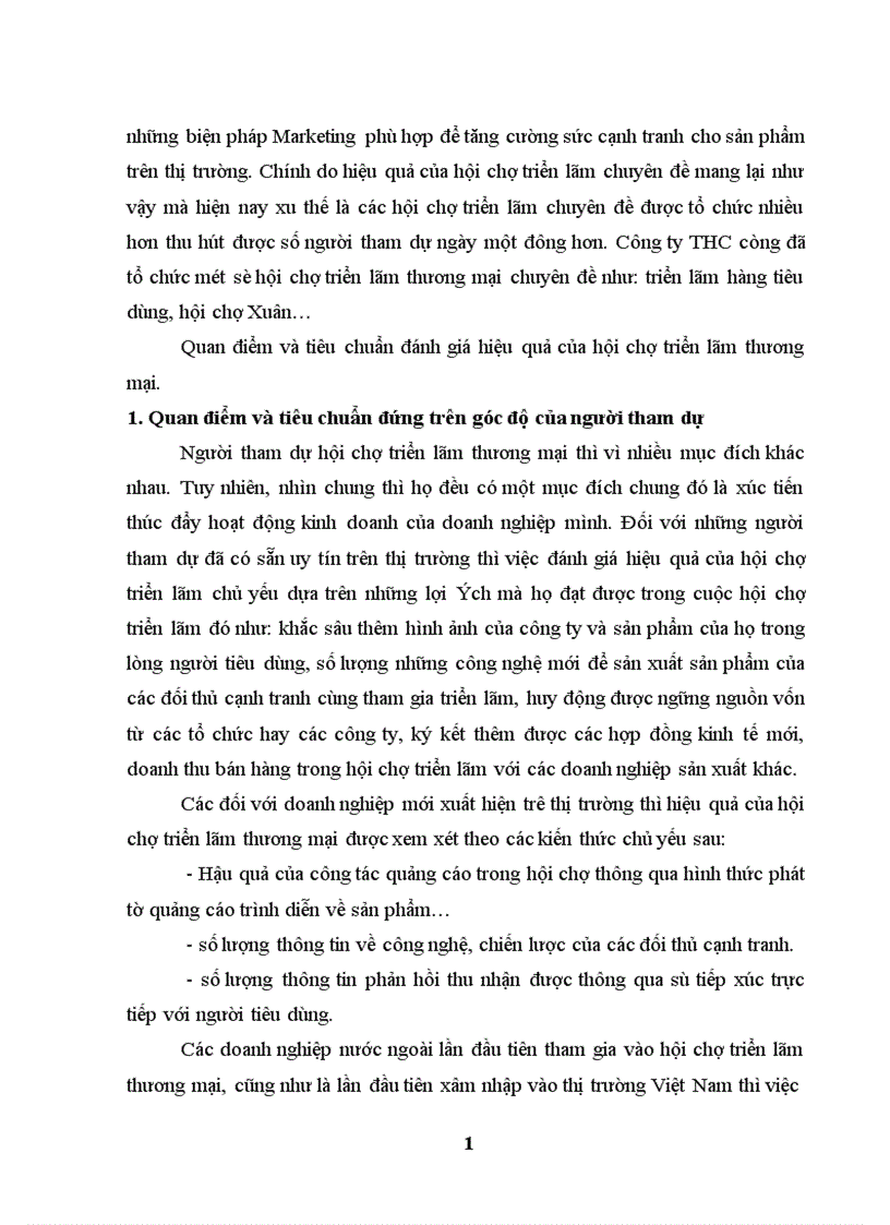 image for page Hoạt động Marketing cho sản phẩm tổ chức hội chợ triển lãm thương mại tại công ty THC: thực trạng và giải pháp.