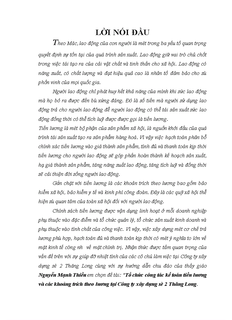 image for page Hoàn thiện tổ chức công tác kế toán tiền lương và các khoản trích theo lương ở Công ty xây dựng số 2 Thăng Long.