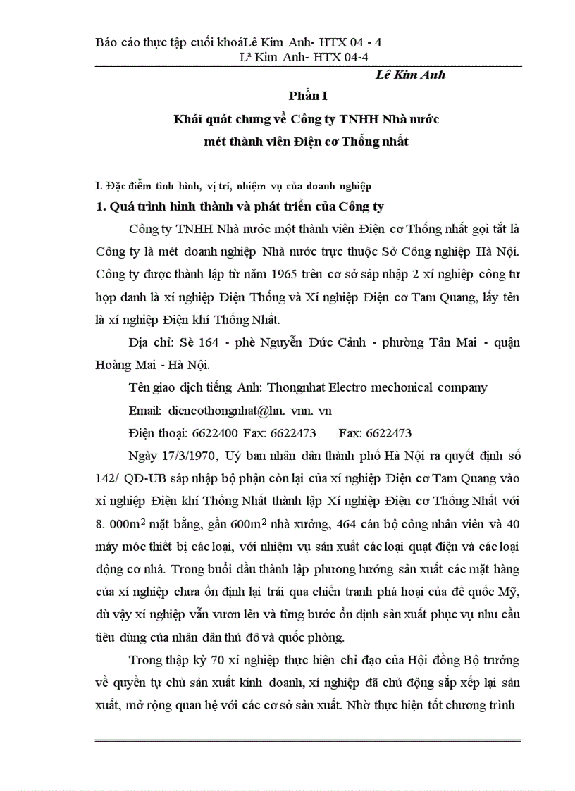 image for page Tình hình hạch toán kế toán của Công ty TNHH Nhà nước một thành viên Điện cơ Thống nhất.