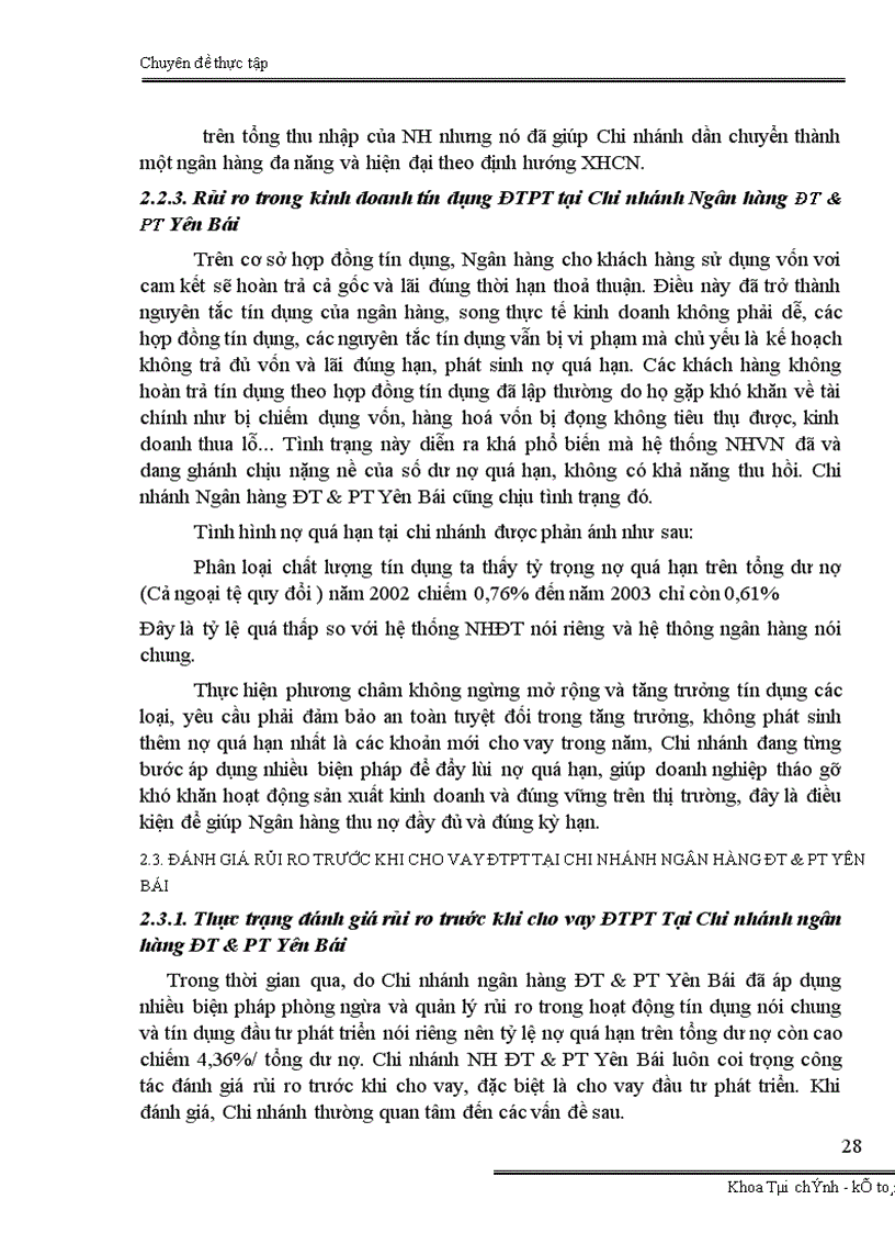 image for page Đánh giá rủi ro trước khi cho vay đầu tư phát triển tại Chi nhánh ngân hàng Đầu tư và Phát triển Yên Bái