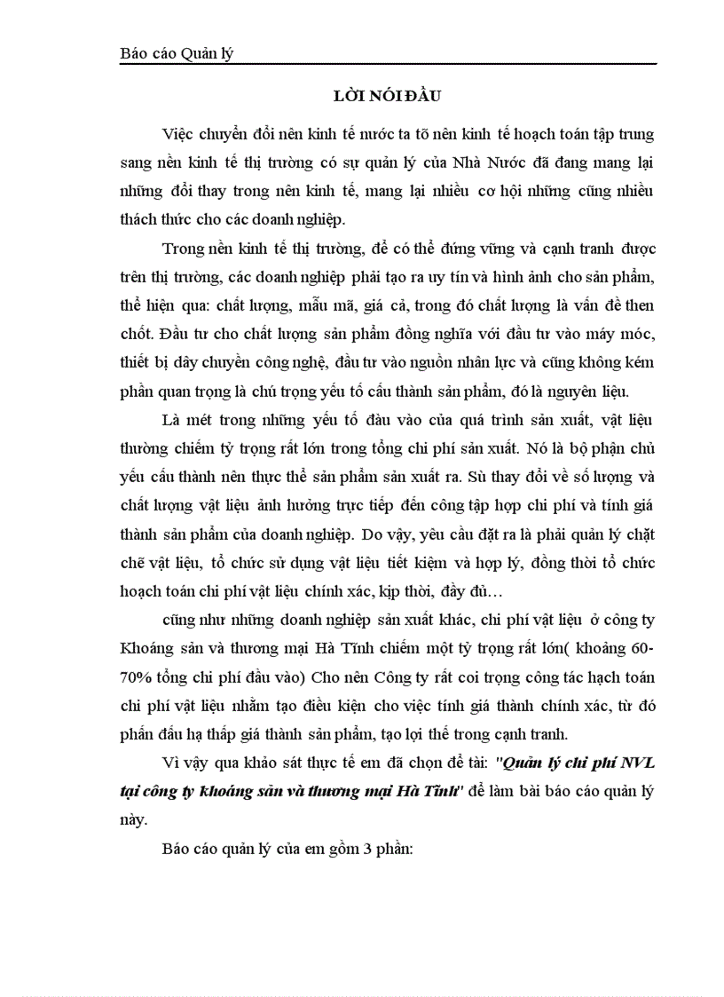 image for page Quản lý chi phí nguyên vật liệu tại công ty khoáng sản và thương mại Hà Tĩnh