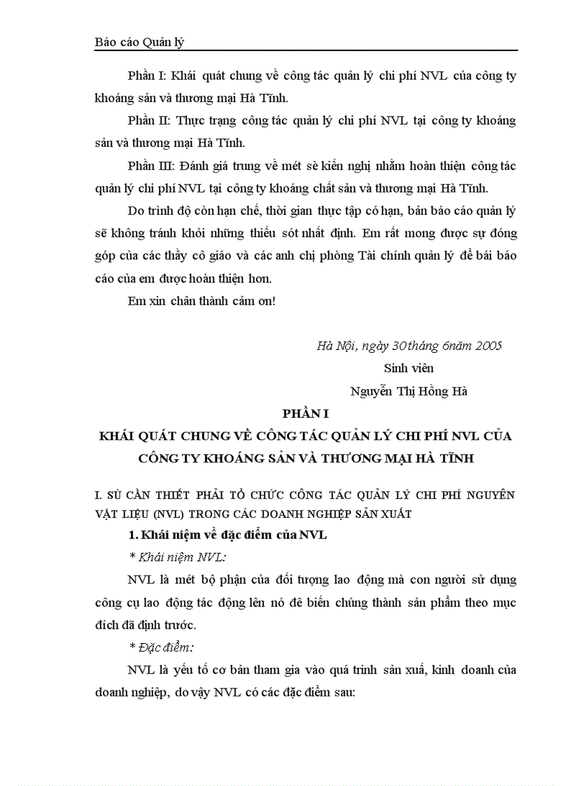 image for page Quản lý chi phí nguyên vật liệu tại công ty khoáng sản và thương mại Hà Tĩnh