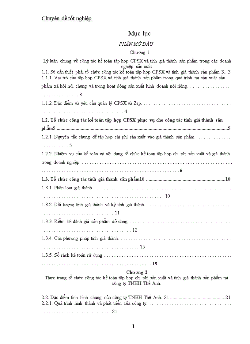 image for page Công tác kế toán tập hợp chi phí sản xuất và tính giá thành sản phẩm tại Công ty trách nhiệm hữu hạn Thế Anh