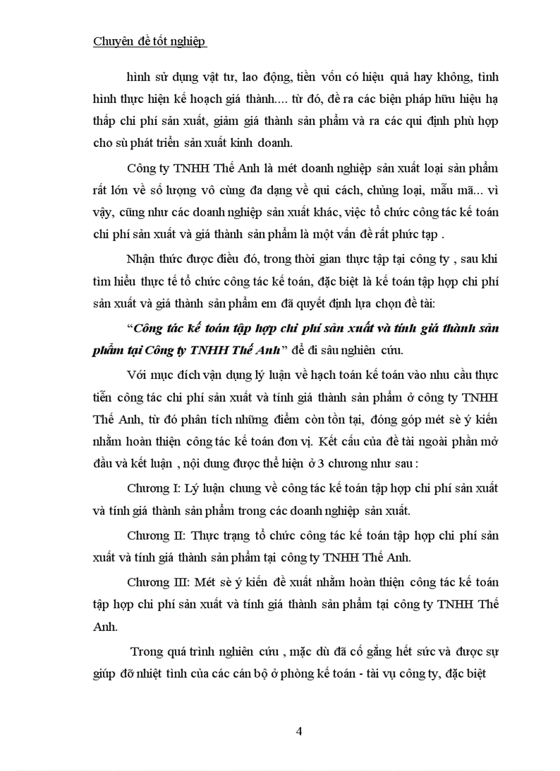 image for page Công tác kế toán tập hợp chi phí sản xuất và tính giá thành sản phẩm tại Công ty trách nhiệm hữu hạn Thế Anh