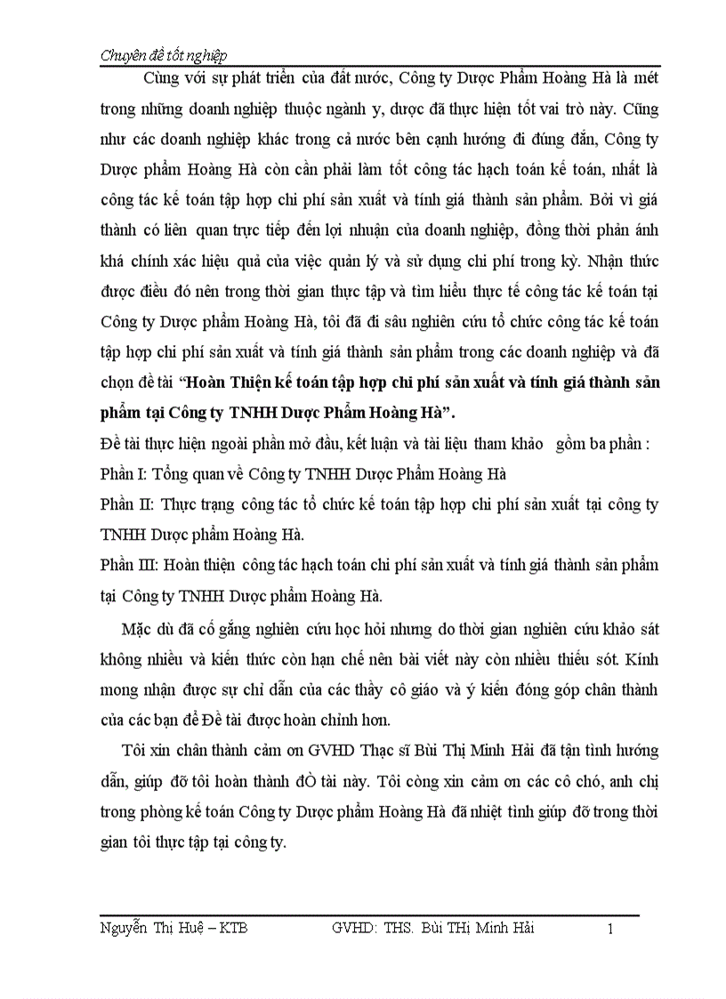 image for page Hoàn Thiện kế toán tập hợp chi phí sản xuất và tính giá thành sản phẩm tại Công ty trách nhiệm hữu hạn Dược Phẩm Hoàng Hà