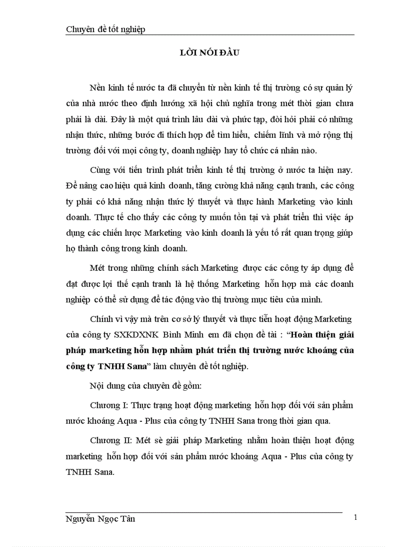 image for page Hoàn thiện giải pháp marketing hỗn hợp nhằm phát triển thị trường nước khoáng của công ty trách nhiệm hữu hạn Sana