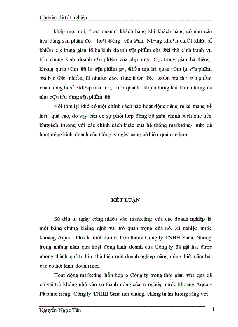 image for page Hoàn thiện giải pháp marketing hỗn hợp nhằm phát triển thị trường nước khoáng của công ty trách nhiệm hữu hạn Sana
