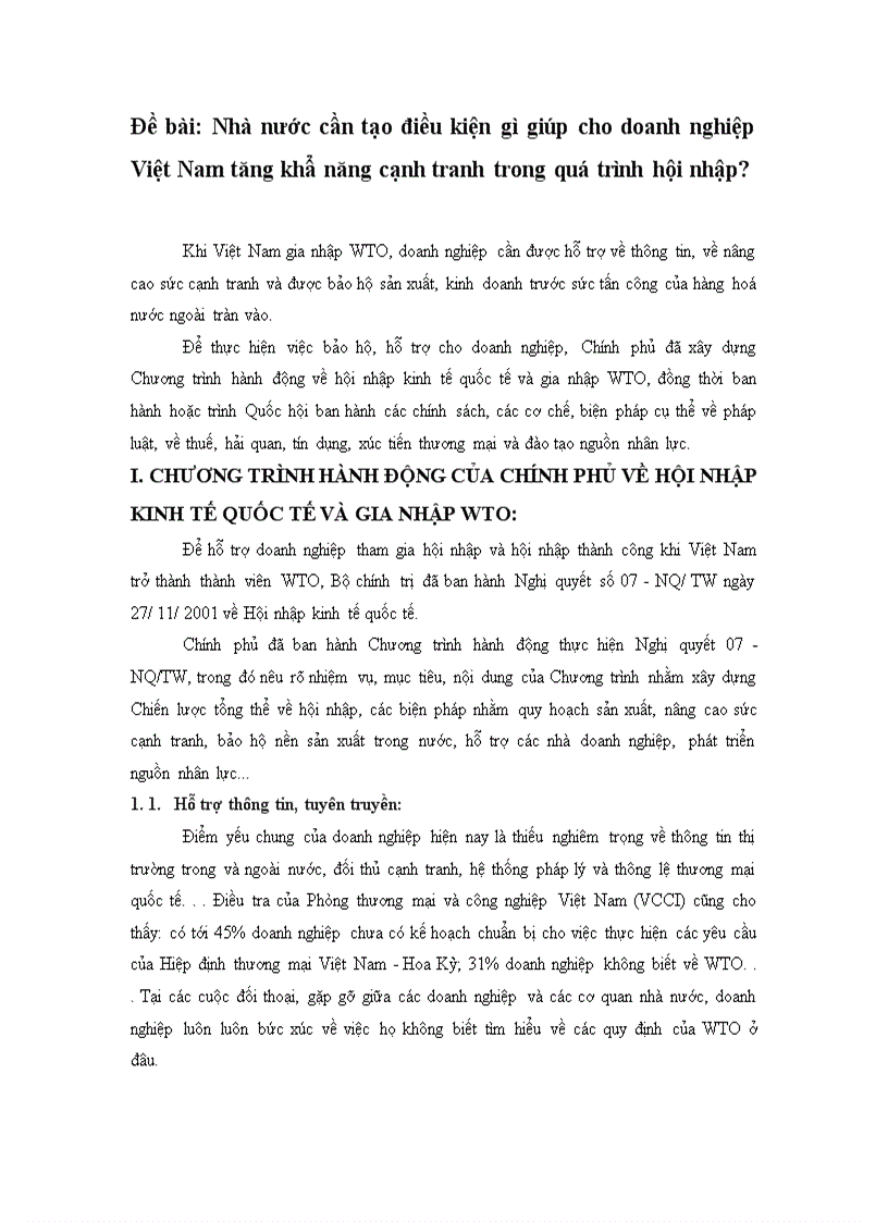 image for page Nhà nước cần tạo điều kiện gì giúp cho doanh nghiệp Việt Nam tăng khả năng cạnh tranh trong quá trình hội nhập