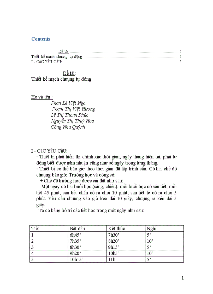 image for page 1Thiết kế mạch chuông tự động 1 I - CáC YÊU CầU
