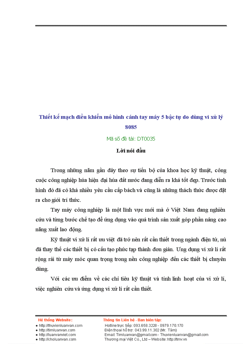 image for page Thiết kế mạch điều khiển mô hình cánh tay máy 5 bậc tự do dùng vi xử lý 8085