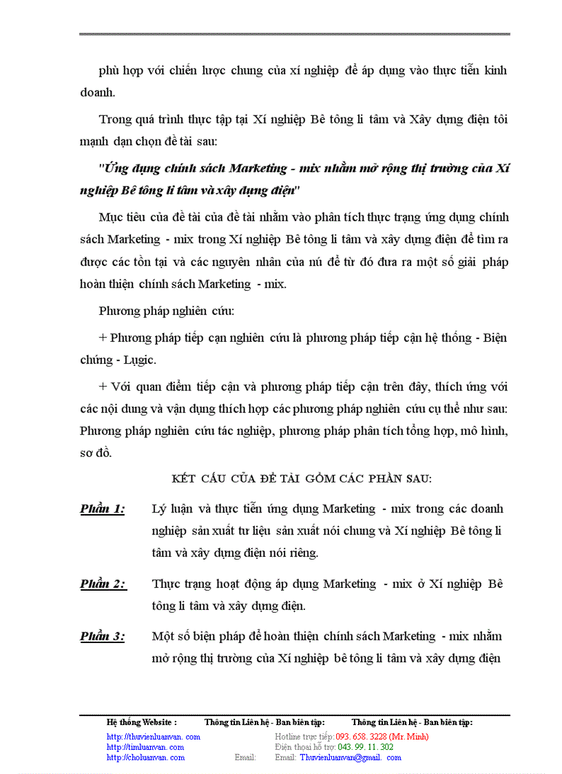 image for page Ứng dụng chính sách Marketing - mix nhằm mở rộng thị trường của Xí nghiệp Bê tông li tâm và xây dựng điện