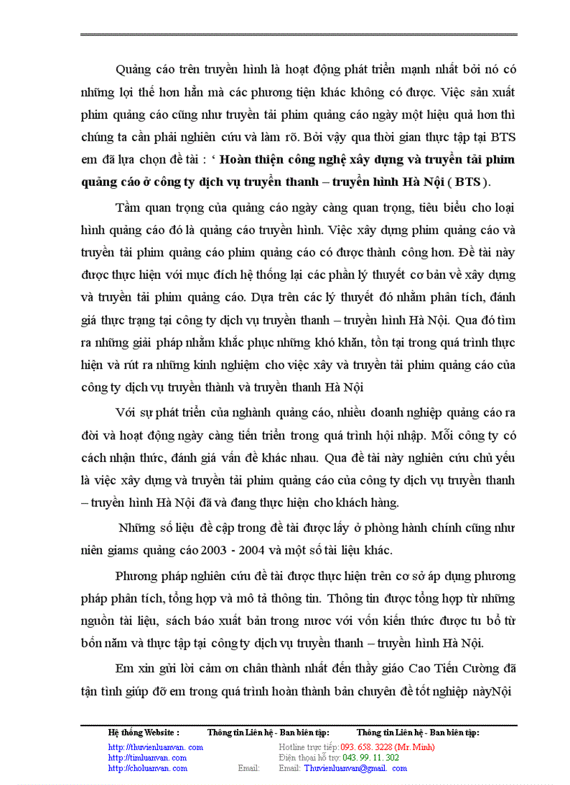 image for page Hoàn thiện công nghệ xây dựng và truyền tải phim quảng cáo ở công ty dịch vụ truyền thanh – truyền hình Hà Nội ( BTS )