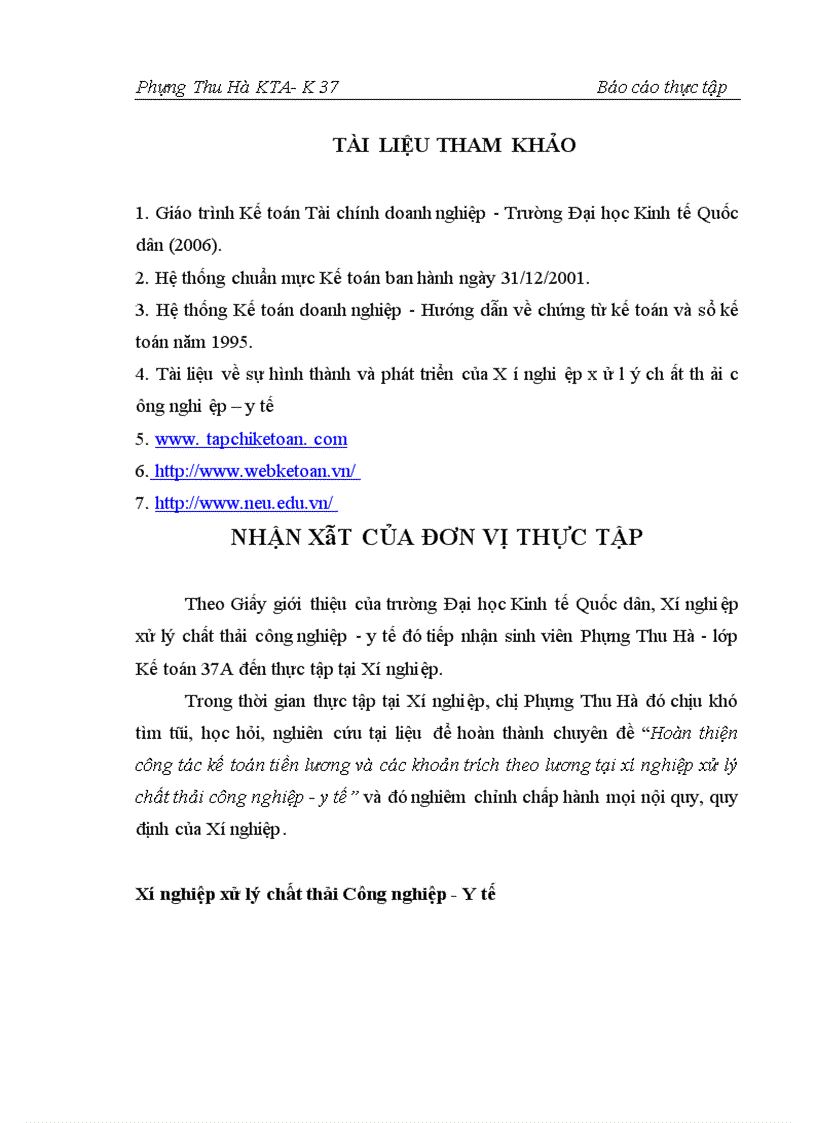 image for page Hoàn thiện công tác kế toán tiền lương và các khoản trích theo lương tại xí nghiệp xử lý chất thải công nghiệp - y tế