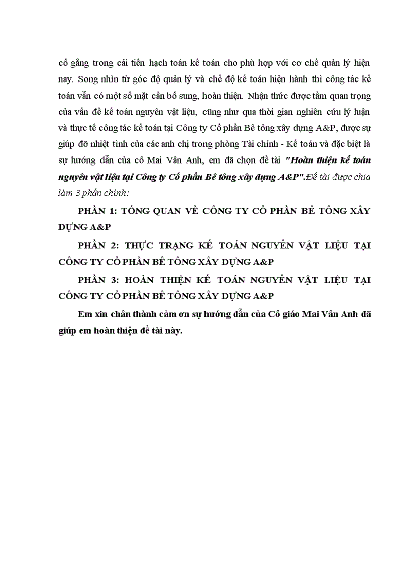 image for page Hoàn thiện kế toán nguyên vật liệu tại Công ty Cổ phần Bê tông xây dựng A&P