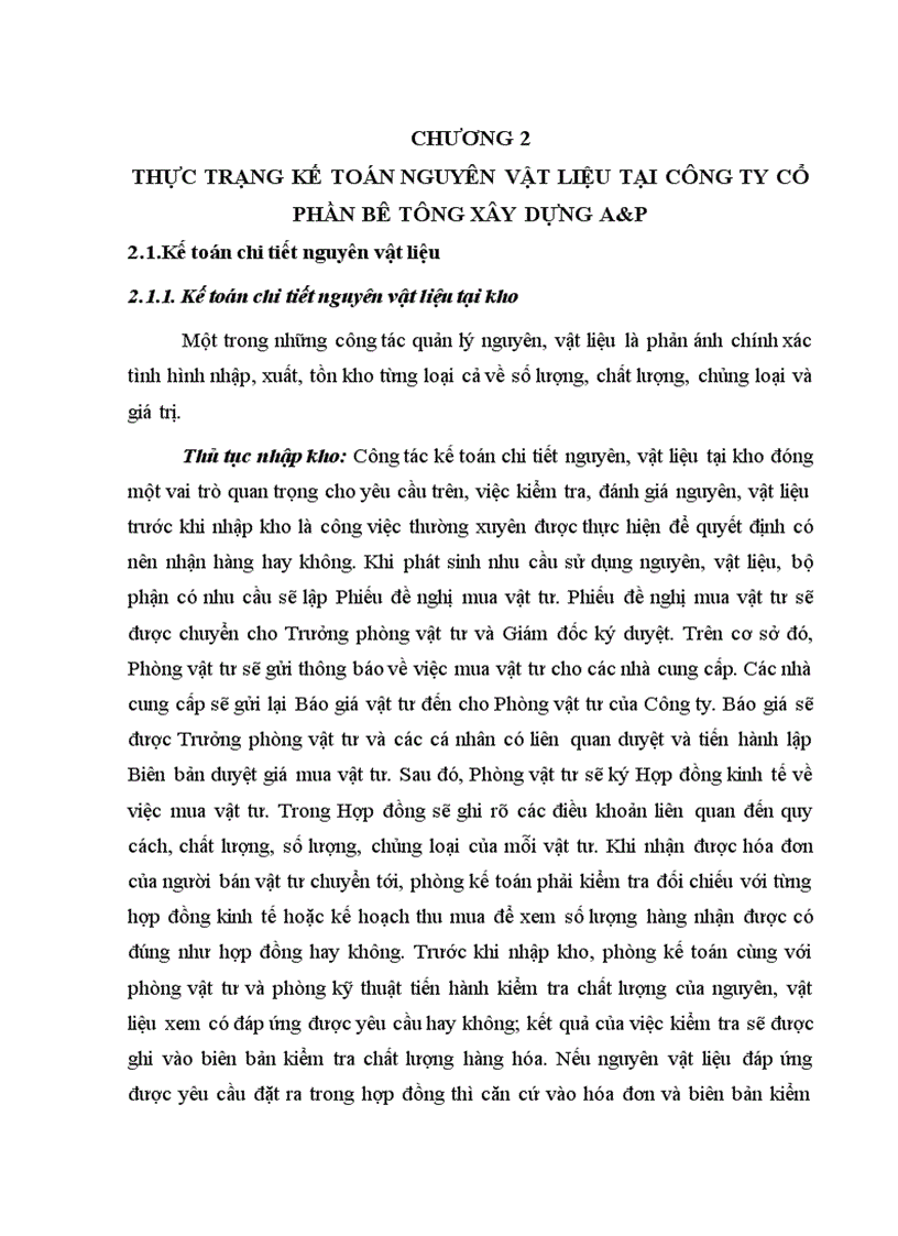 image for page Hoàn thiện kế toán nguyên vật liệu tại Công ty Cổ phần Bê tông xây dựng A&P