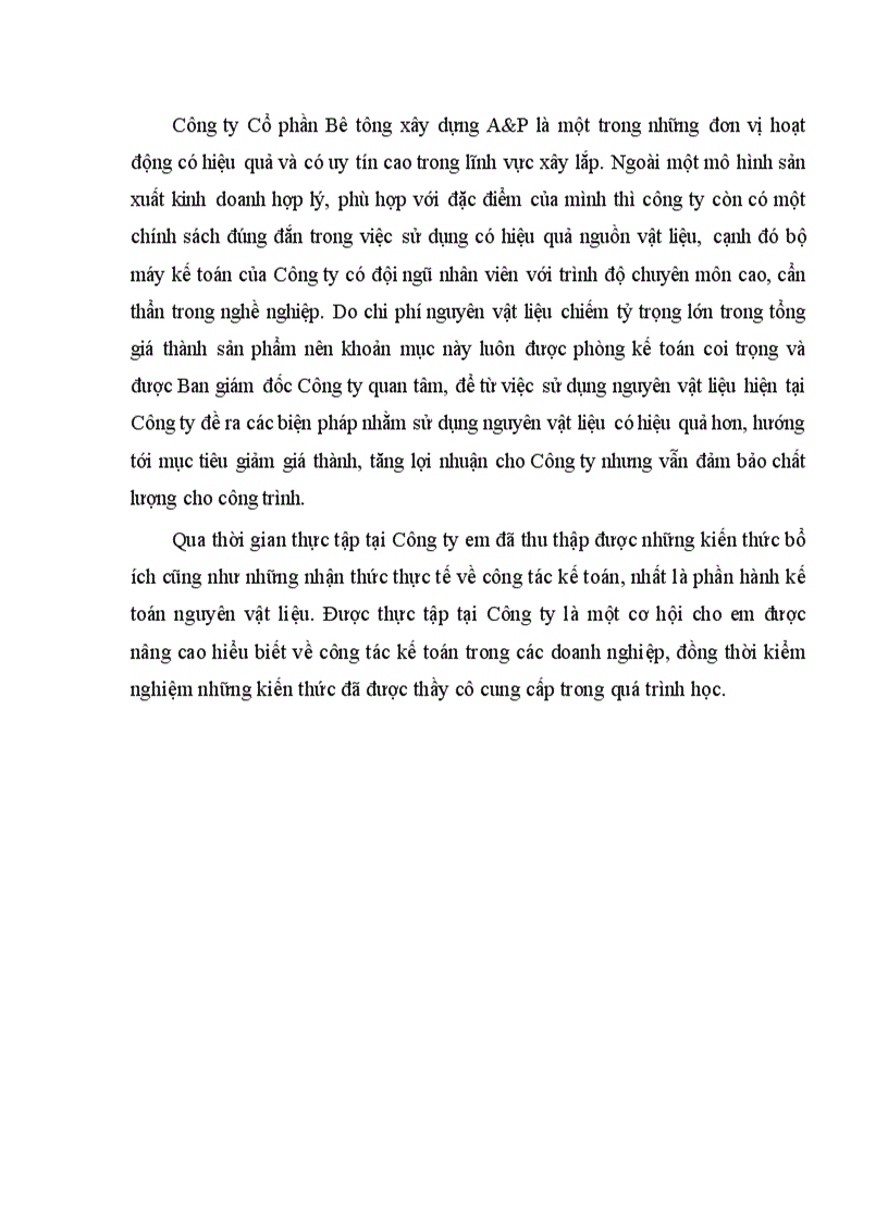 image for page Hoàn thiện kế toán nguyên vật liệu tại Công ty Cổ phần Bê tông xây dựng A&P