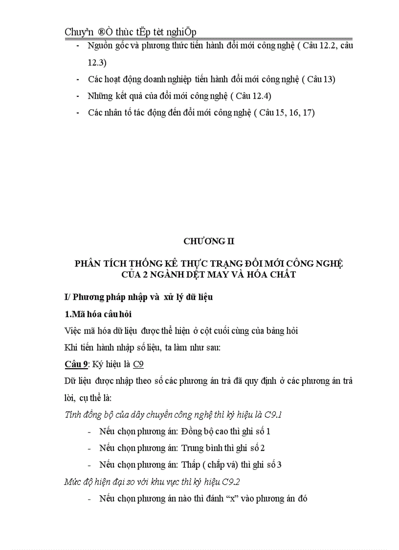 image for page Phân tích thống kê thực trạng đổi mới công nghệ của 2 ngành dệt may và hóa chất