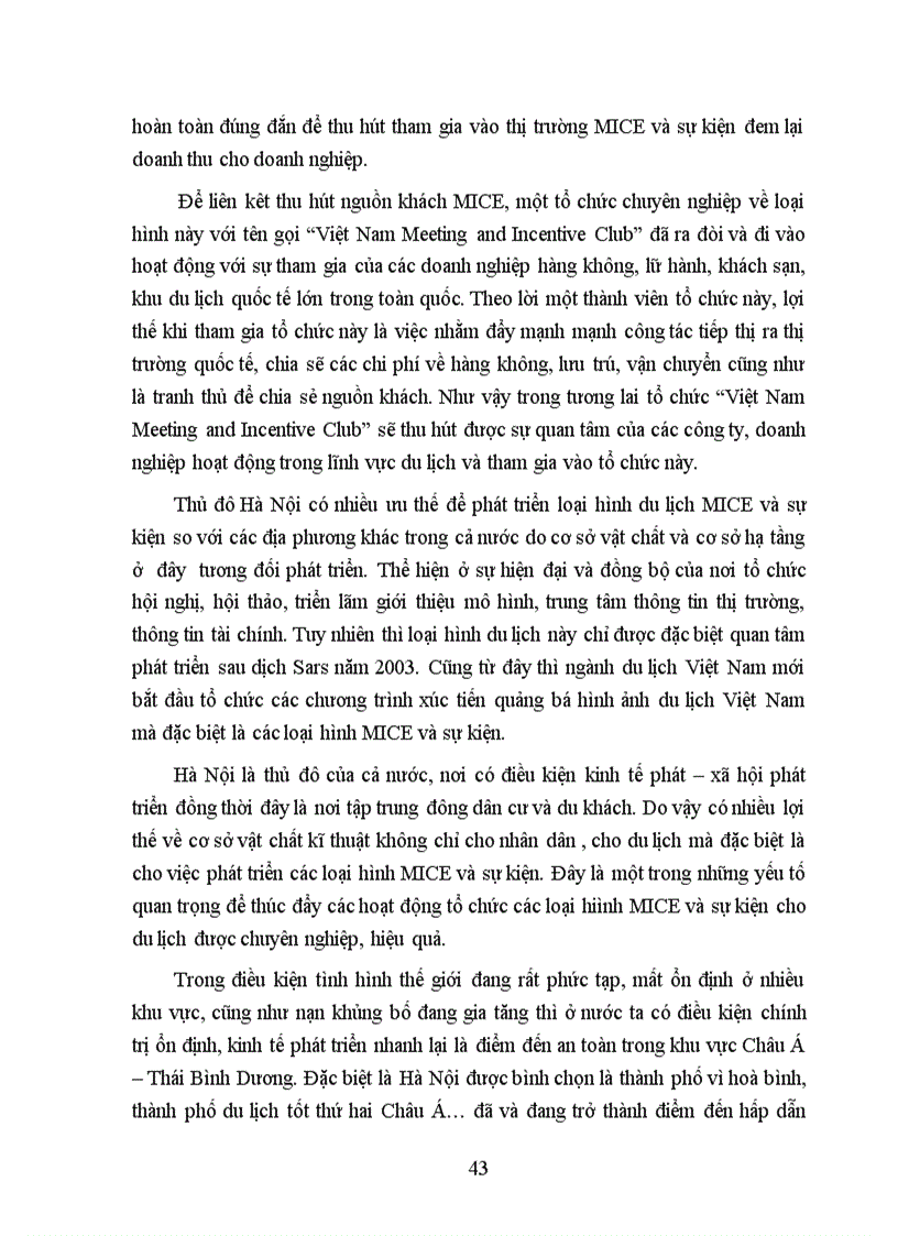 image for page Cơ sở lý luận kinh doanh du lịch MICE và sự kiện tại Hà Nội