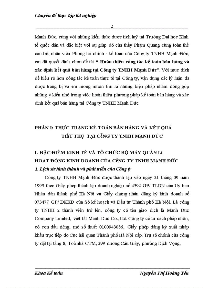 image for page Hoàn thiện công tác kế toán bán hàng và xác định kết quả bán hàng tại Công ty TNHH Mạnh Đức